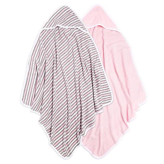 Order Burt's Bees Baby® 2-Pack Organic Cotton Knit Terry Hooded Towels in Pink/Stripes food online from Buybuy Baby store, Snellville on bringmethat.com