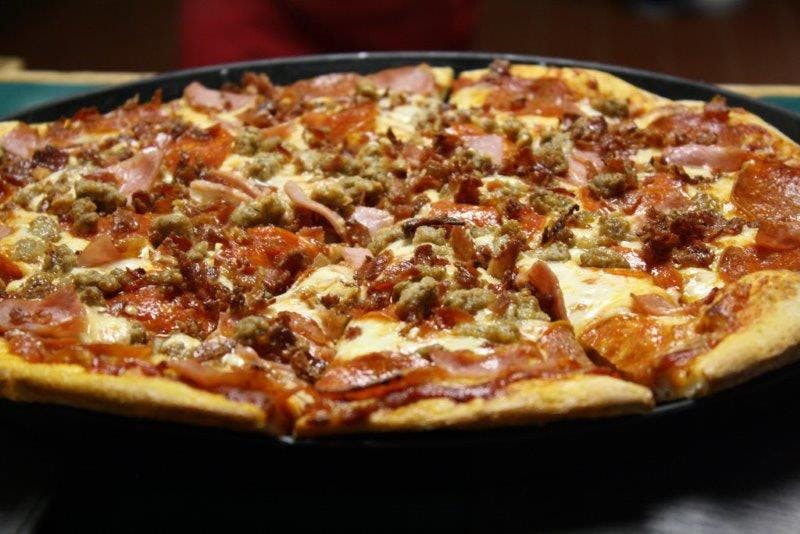 Order All Meat Pizza - Small 10'' food online from Huckleberry Junction Playhouse Theater store, Genesee on bringmethat.com