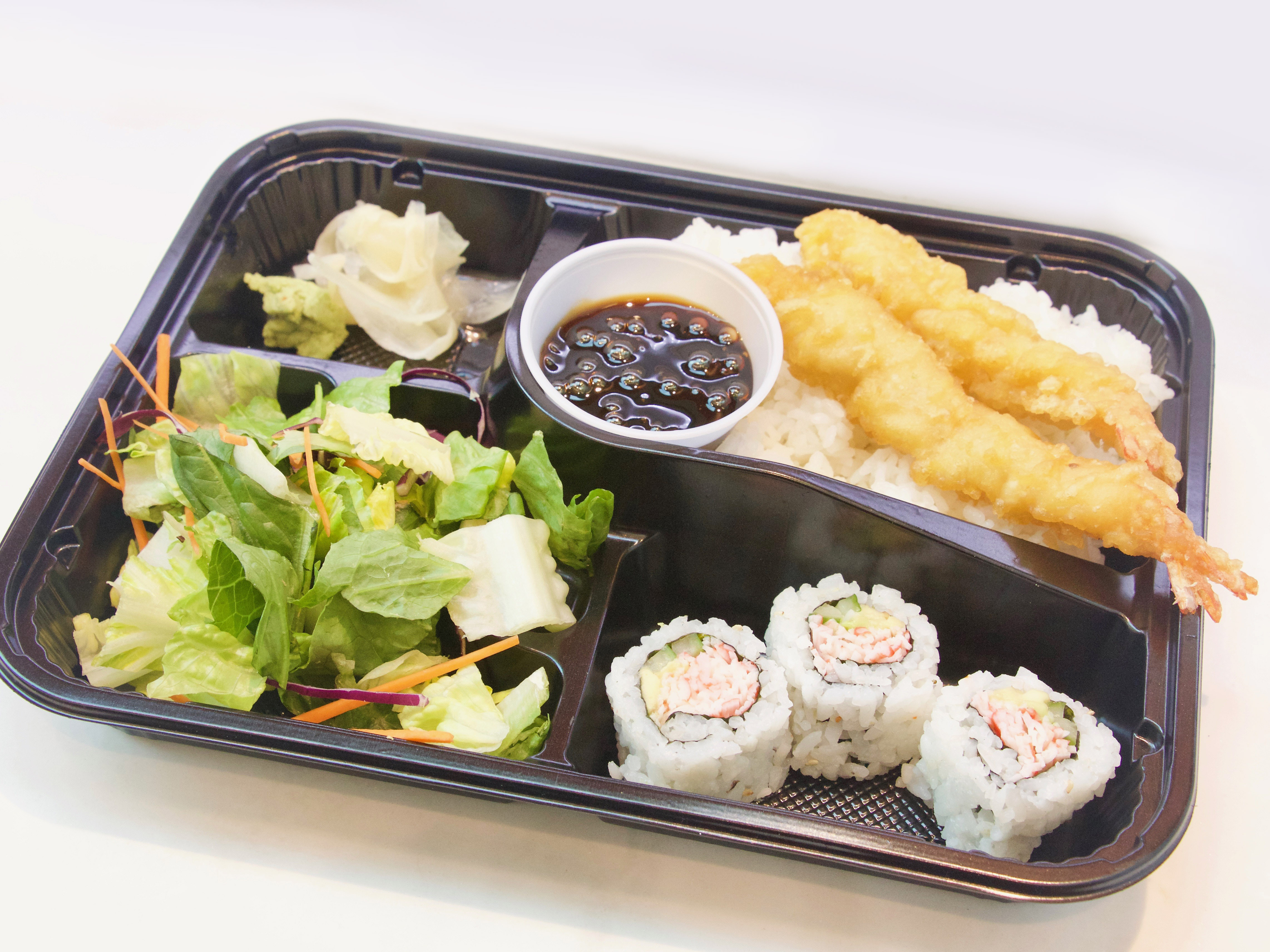 Order F7. Shrimp Tempura with California Roll Bento Box food online from iSushi store, Silver Spring on bringmethat.com