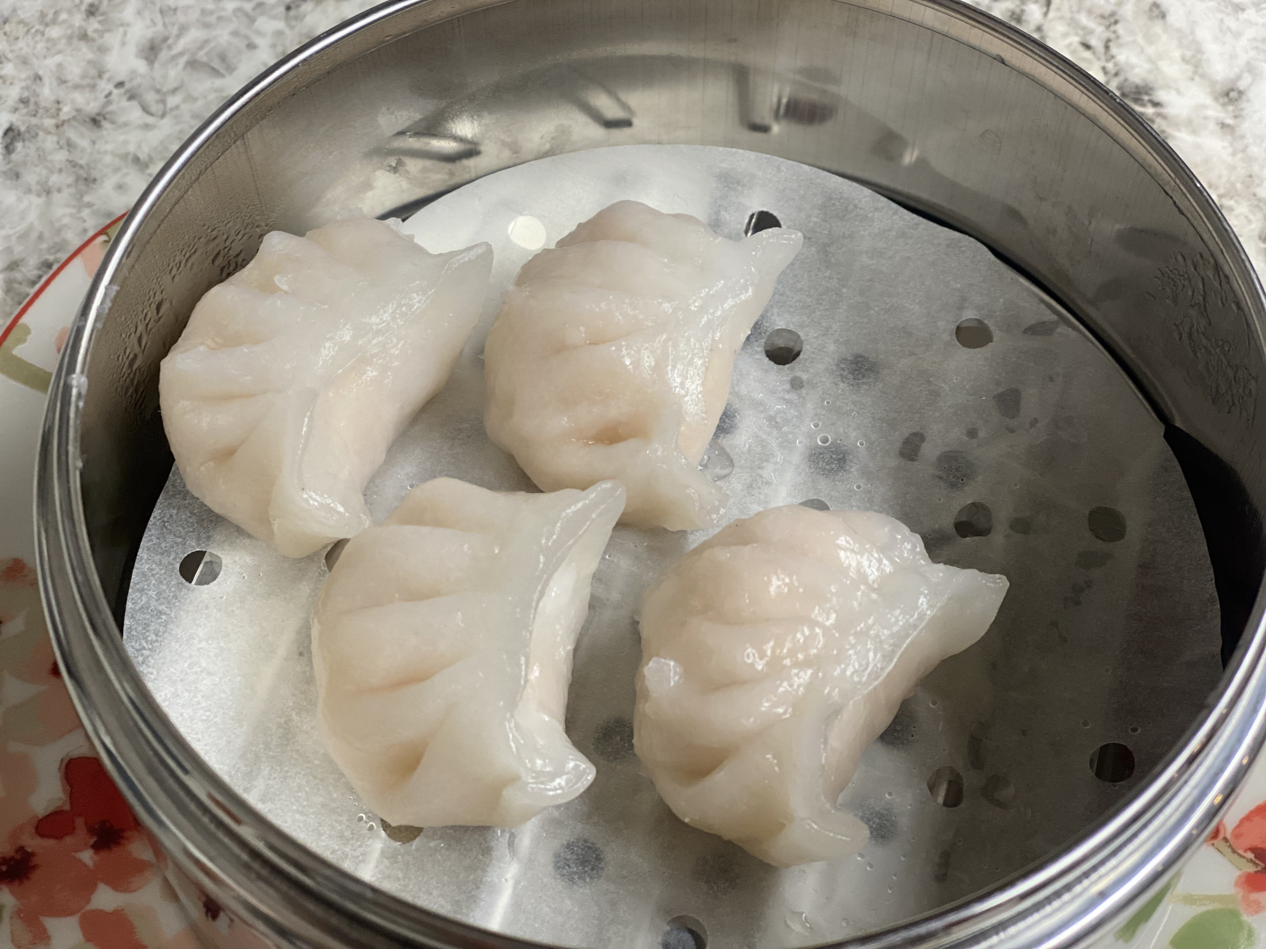 Order DS03. Dim Sum Shrimp Dumplings 蝦餃 (4) food online from Uncle Chen Primetime store, State College on bringmethat.com
