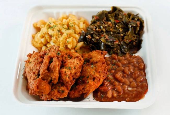 Order Large Fried Chicken Plate food online from Vegan Mob store, Oakland on bringmethat.com