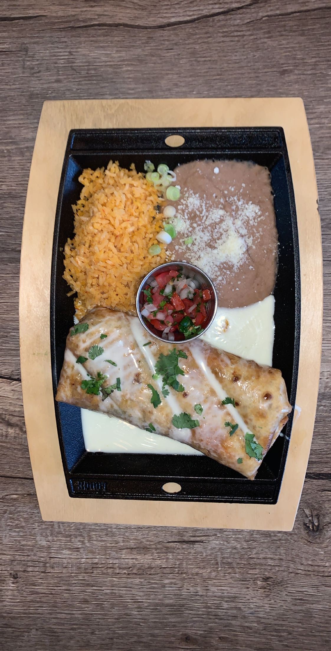 Order Chicken and Chorizo Chimichanga food online from Barrios Mexican Cantina store, Oak Ridge on bringmethat.com