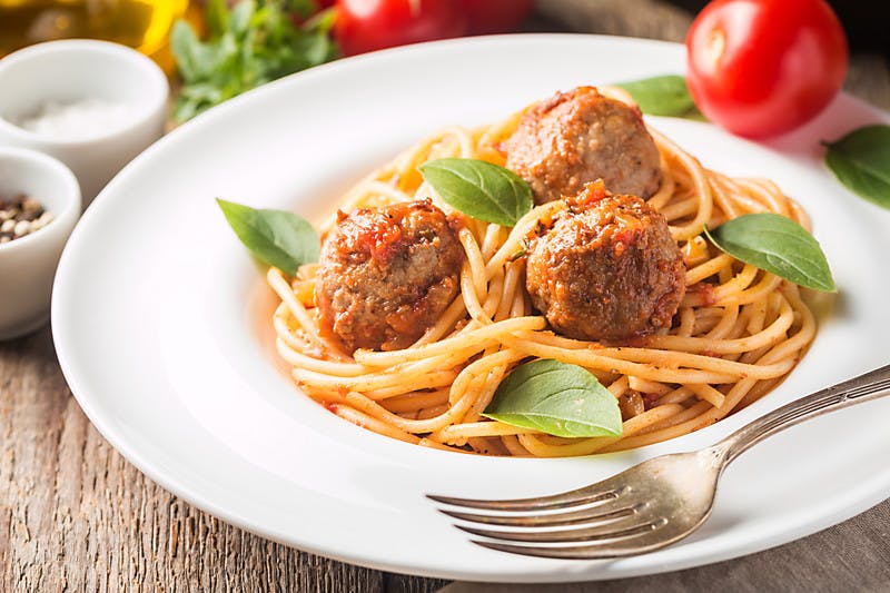 Order Spaghetti Pomodoro with Three Meatballs - Pasta food online from Bella Cucina store, West Islip on bringmethat.com