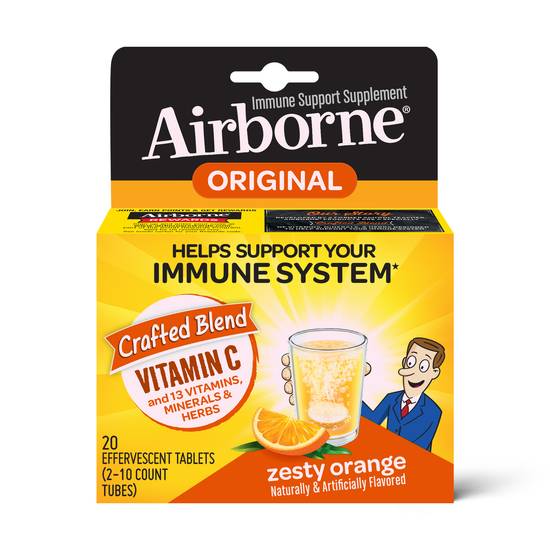 Order Airborne Immune Support Supplement Effervescent Zesty Orange Tablets (20 ct) food online from Rite Aid store, EAST AURORA on bringmethat.com
