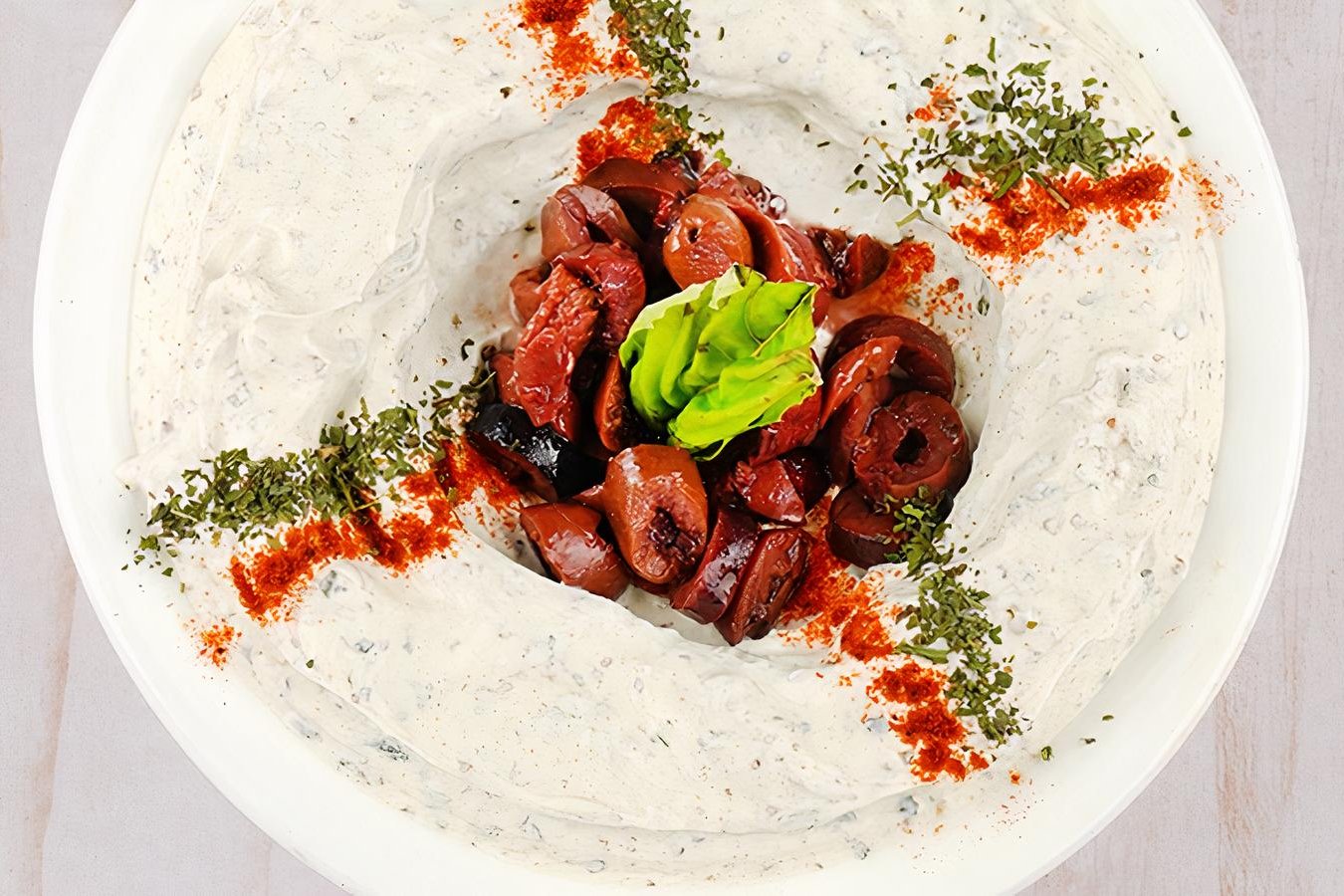 Order Lebneh W/olives (medium) food online from Tarme Mediterranean Grill store, Glendale on bringmethat.com