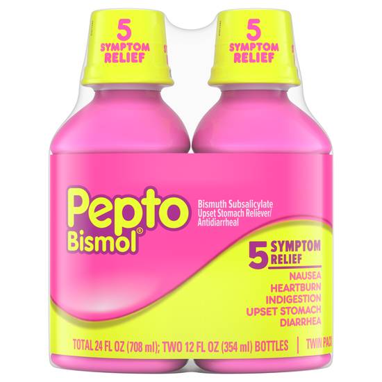 Order Pepto Bismol Multi-Symptom Relief Liquid (12 oz x 2 ct) food online from Rite Aid store, PITTSBURGH on bringmethat.com