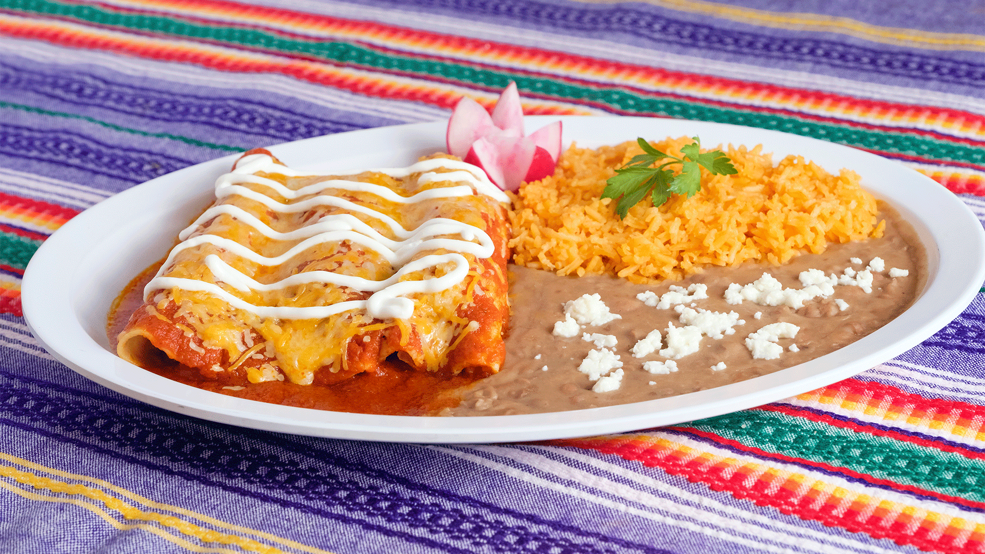 Order Enchiladas de Pollo o Queso Combo food online from Tacos Manzano store, North Hollywood on bringmethat.com