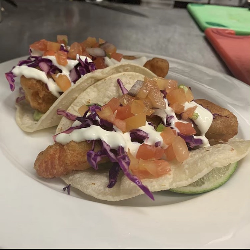 Order Crispy Salmon taco food online from Leslie's Kitchen store, Brooklyn on bringmethat.com