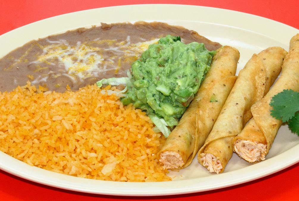 Order Three Taquitos with Guacamole Plate food online from Chile Verde store, Inglewood on bringmethat.com