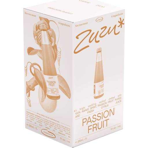 Order Zuzu Passionfruit Sparkling Cocktail (4PK 250 ML) 141792 food online from Bevmo! store, Escondido on bringmethat.com