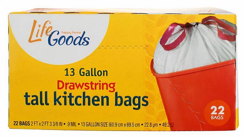 Order Life Goods Happy Home 13 Gallon Drawstring Tall Kitchen Bags, 22 Ct food online from Mac On 4th store, Alton on bringmethat.com