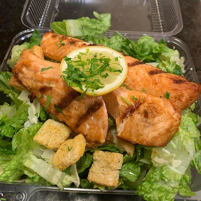 Order Tuscany Caesar Salad with Fresh Grilled Salmon food online from New York J & P Pizza store, Frederick on bringmethat.com