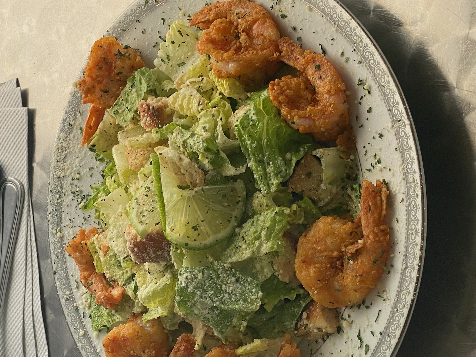 Order Caesar Salad with Crispy Shrimp food online from Johnny's Pizza Diner store, Bronx on bringmethat.com