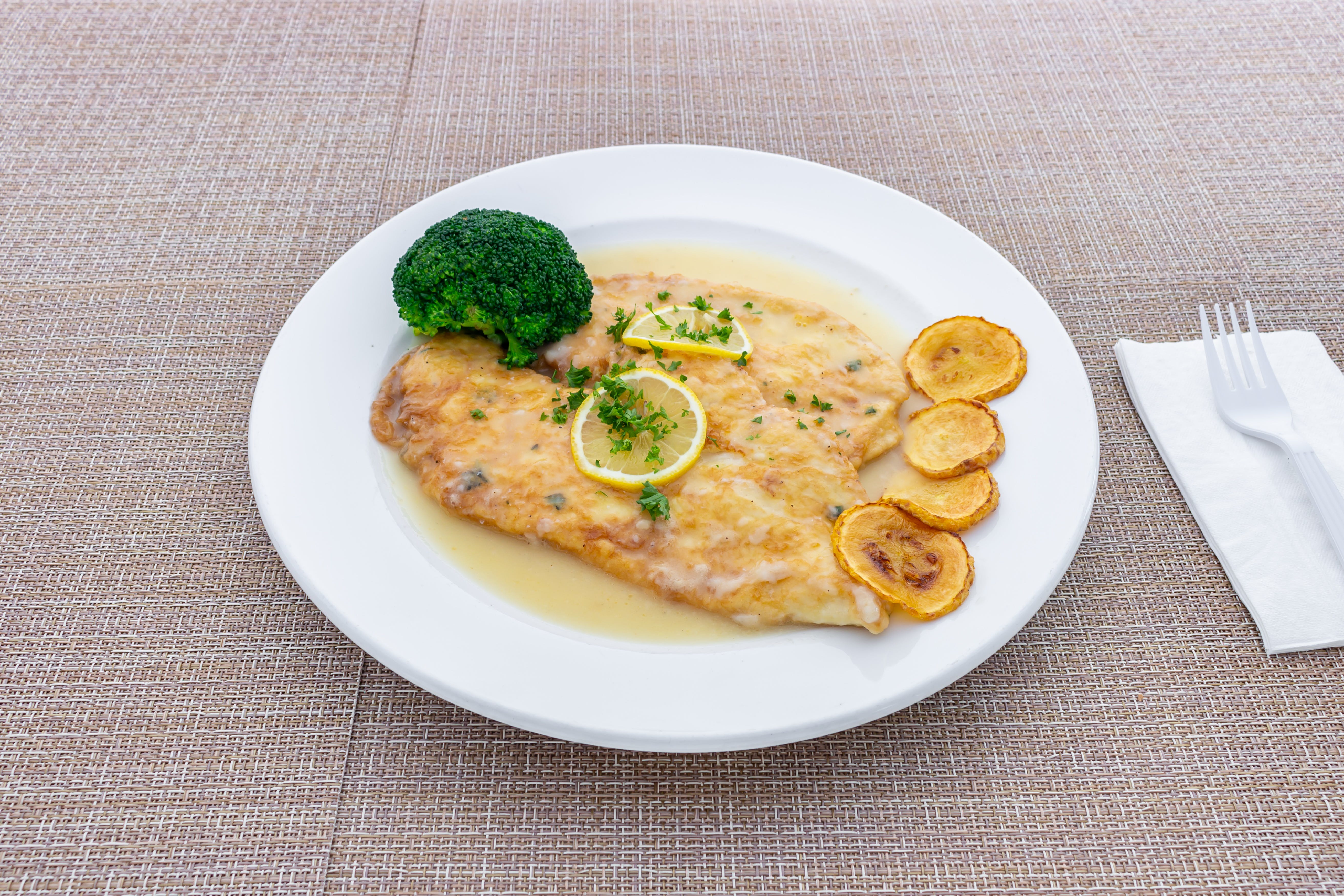 Order Chicken Francese - Entree food online from Ralphy's Pizza And Restaurant store, Paramus on bringmethat.com