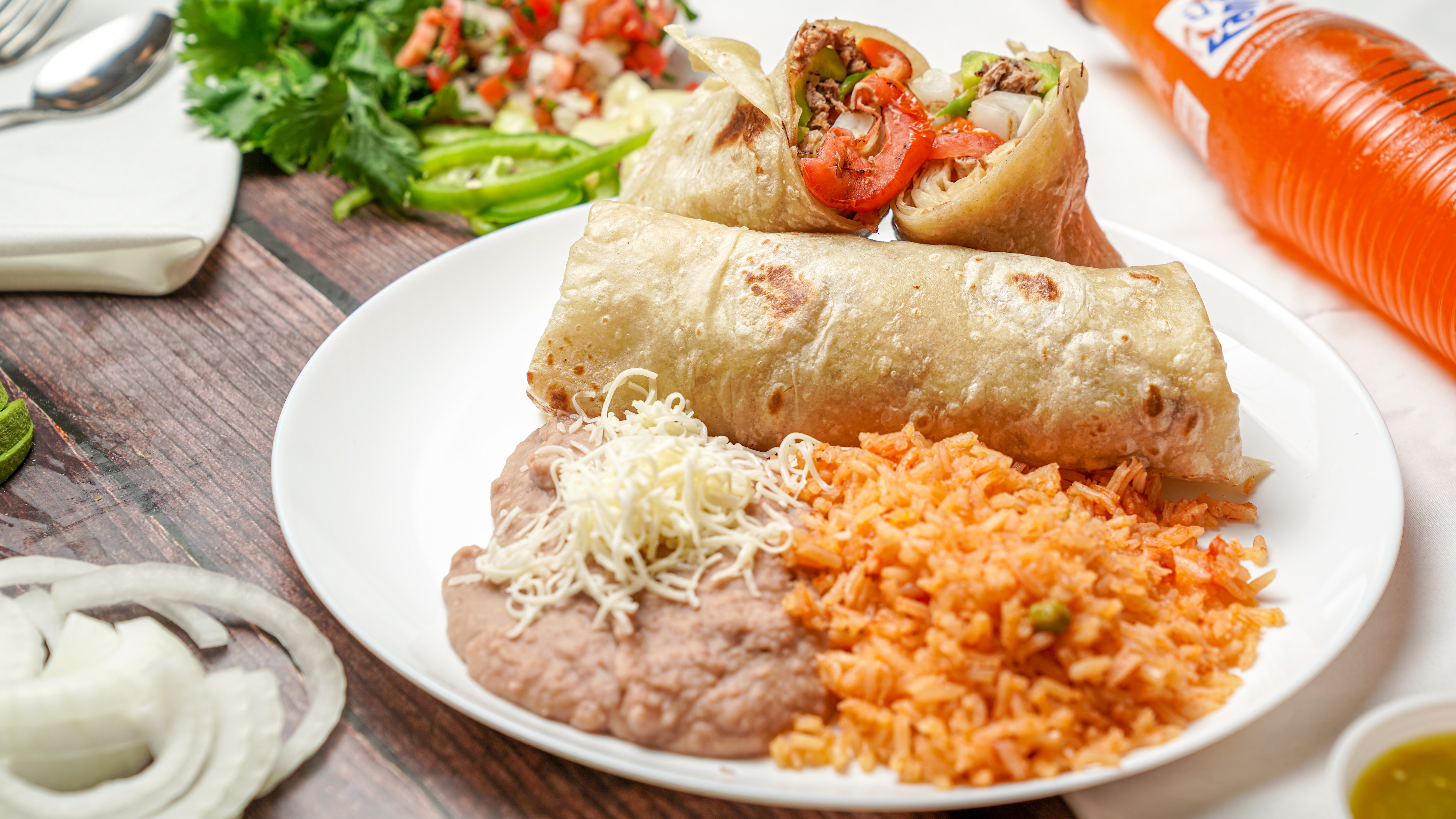 Order #7 Two Mini Beef Burritos food online from Albertaco's Mexican Food Inc store, Cypress on bringmethat.com