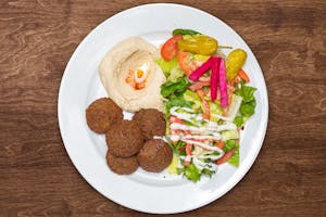 Order 11. Falafel Platter food online from The Green Olive store, Pismo Beach on bringmethat.com