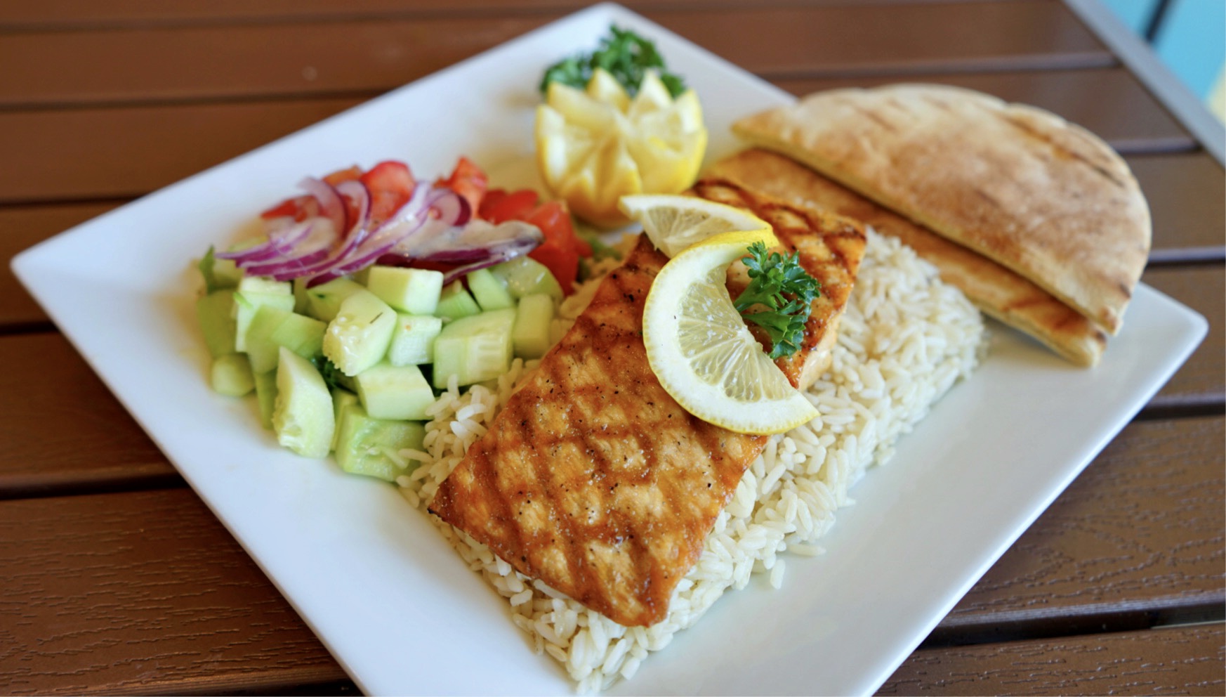 Order Salmon Plate food online from California Pita store, Beverly Hills on bringmethat.com