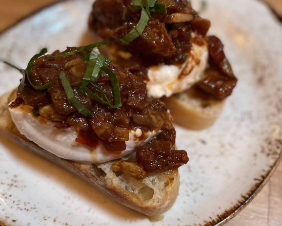 Order Eggplant Caponata Crostini food online from Wood And Fire store, Pleasantville on bringmethat.com