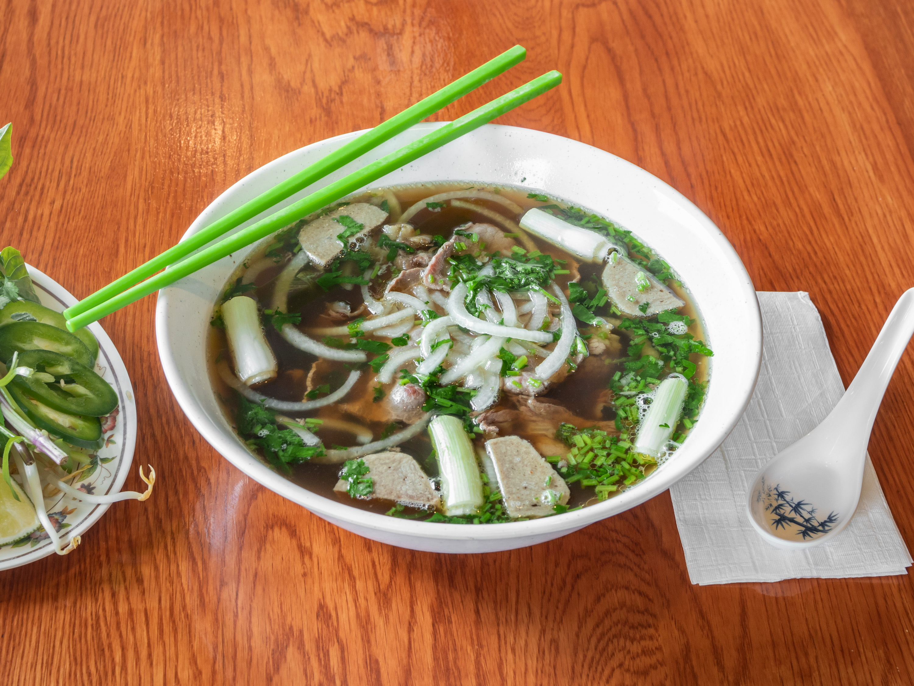 Order 10. Pho with Rare Eye-Round Steak food online from Pho Hoang Inc store, Austin on bringmethat.com