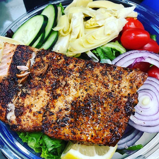 Order 8 oz. Grilled Salmon Salad food online from The Bee Hive Market and Deli store, Whittier on bringmethat.com