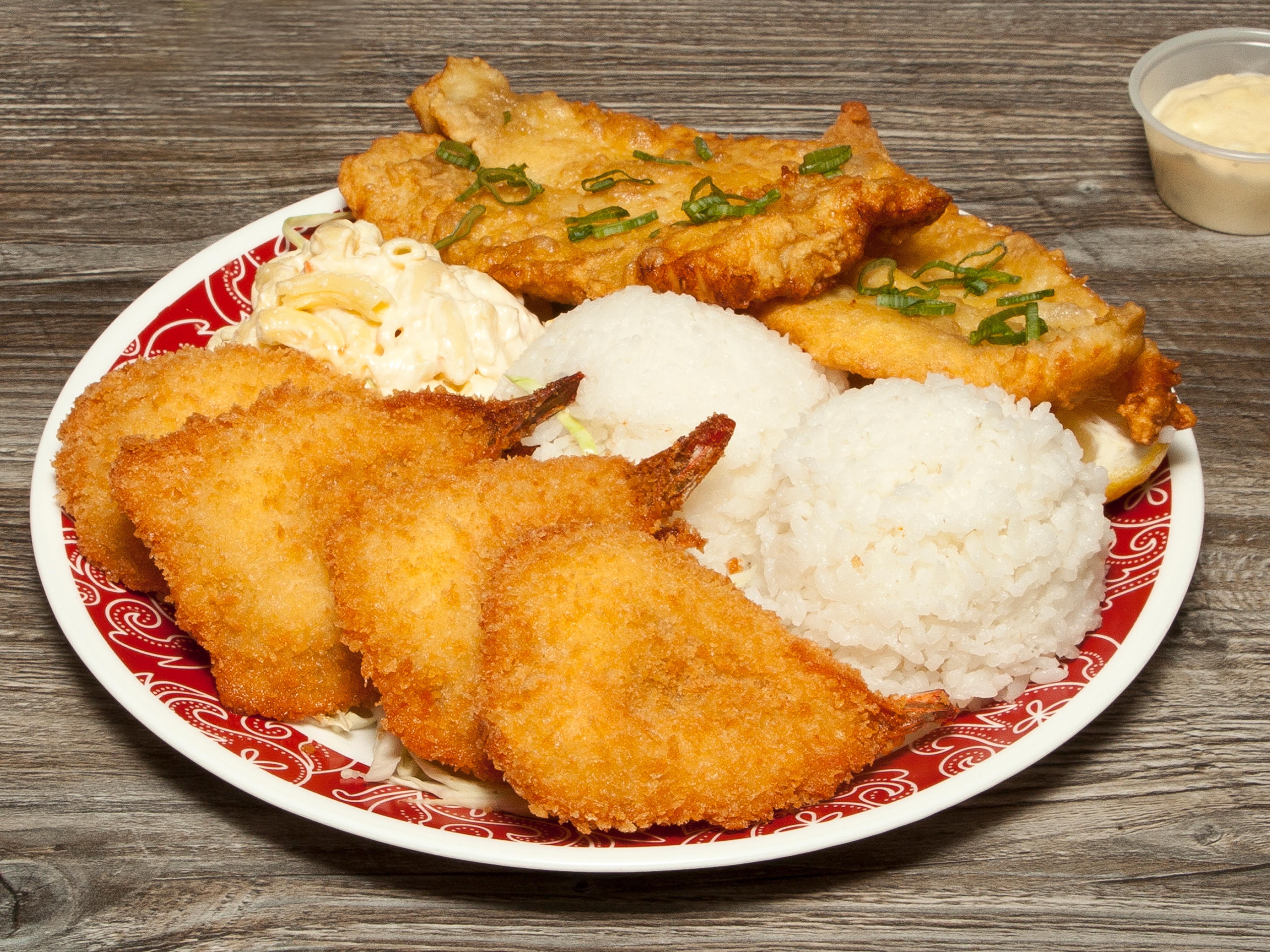 Order 22. Seafood Platter food online from Hawaii Bbq Lulu store, Henderson on bringmethat.com