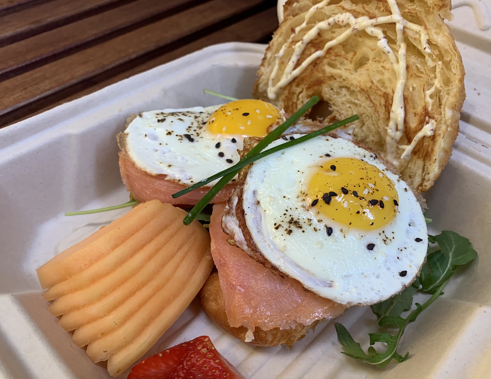 Order Smoked Salmon Croissant food online from Republik Coffee Lounge store, Pasadena on bringmethat.com