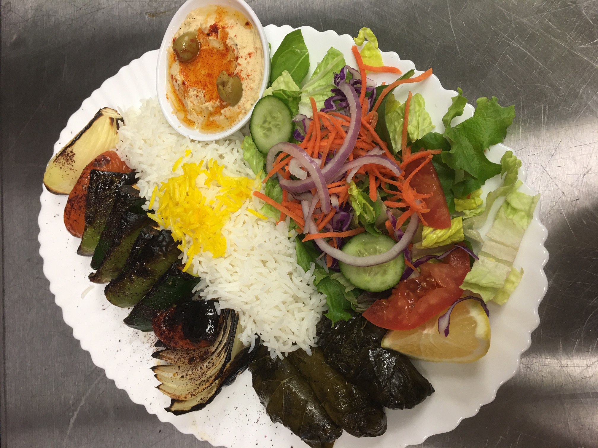 Order Vegetarian Plate with Hummus and Dolmeh food online from Healthy Grill store, Escondido on bringmethat.com