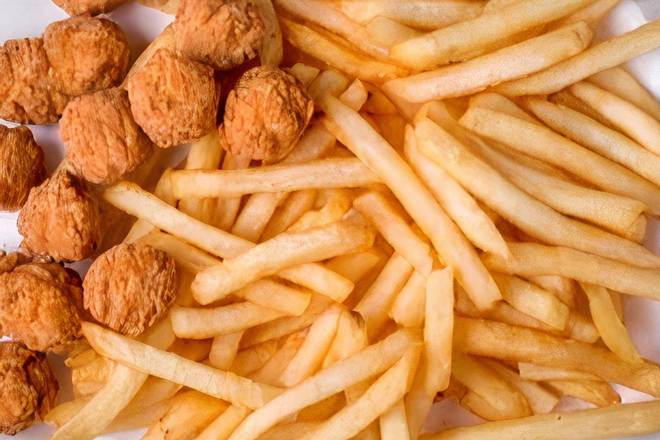 Order 30 pcs popcorn chicken w Fries & can soda food online from Crown Fried Chicken & Halal Foods store, Wilkes-Barre on bringmethat.com