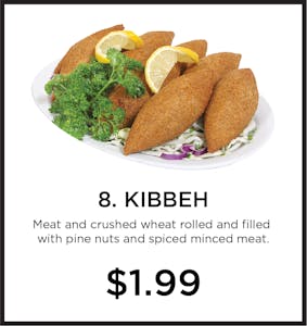 Order 8. Kibbeh food online from Mystic Grill store, La Mesa on bringmethat.com