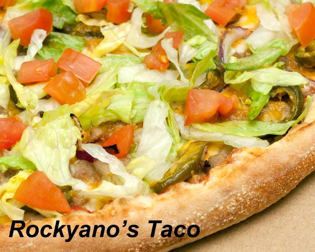Order Rockyano's Taco Pizza - Small 10'' food online from Rockyanos Pizza store, Dallas on bringmethat.com
