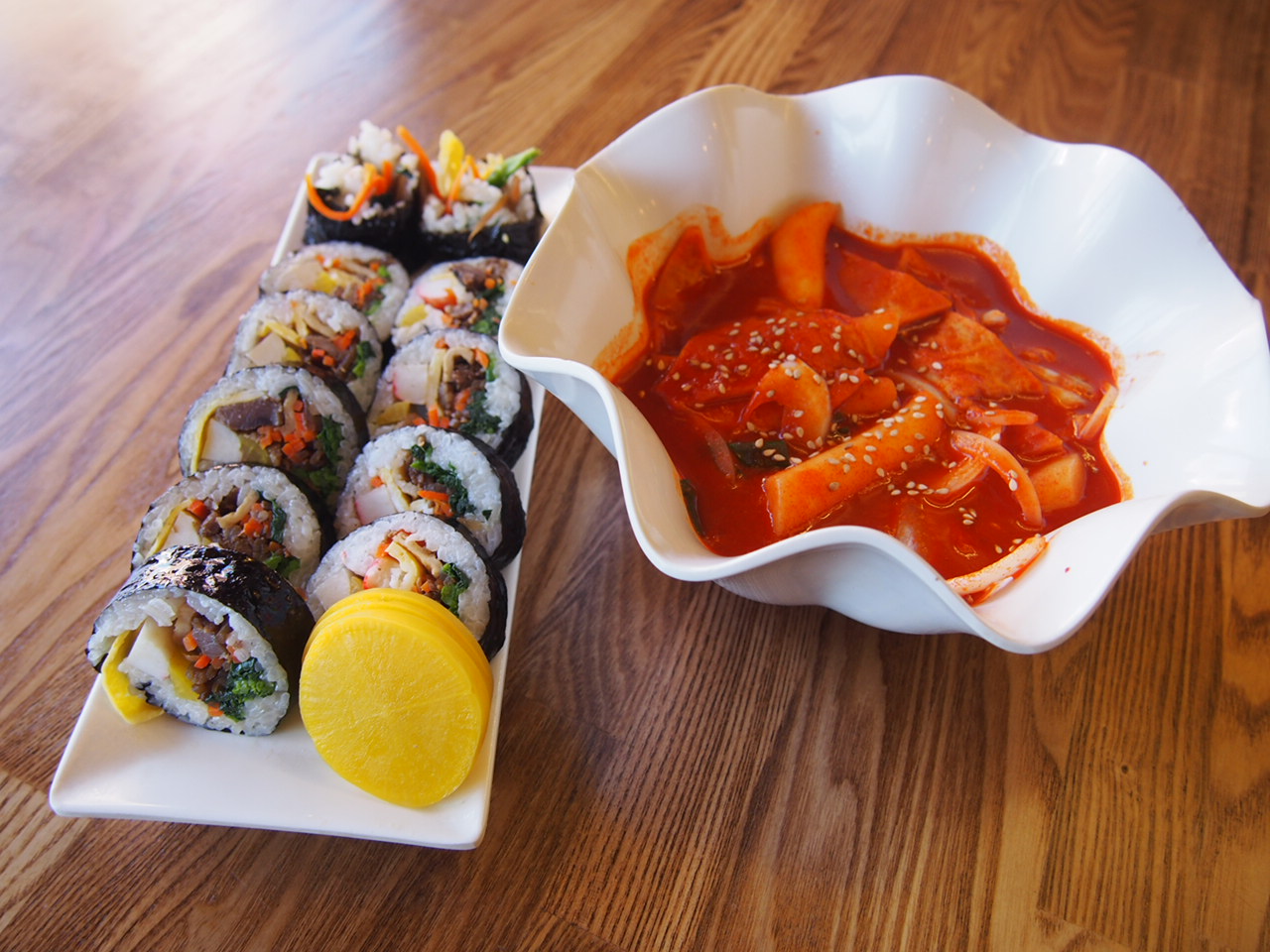 Order Q-81. Ttokbokki & Kimbob_Combo (떡볶이+김밥 콤보) food online from Restaurant Namsan store, Los Angeles on bringmethat.com
