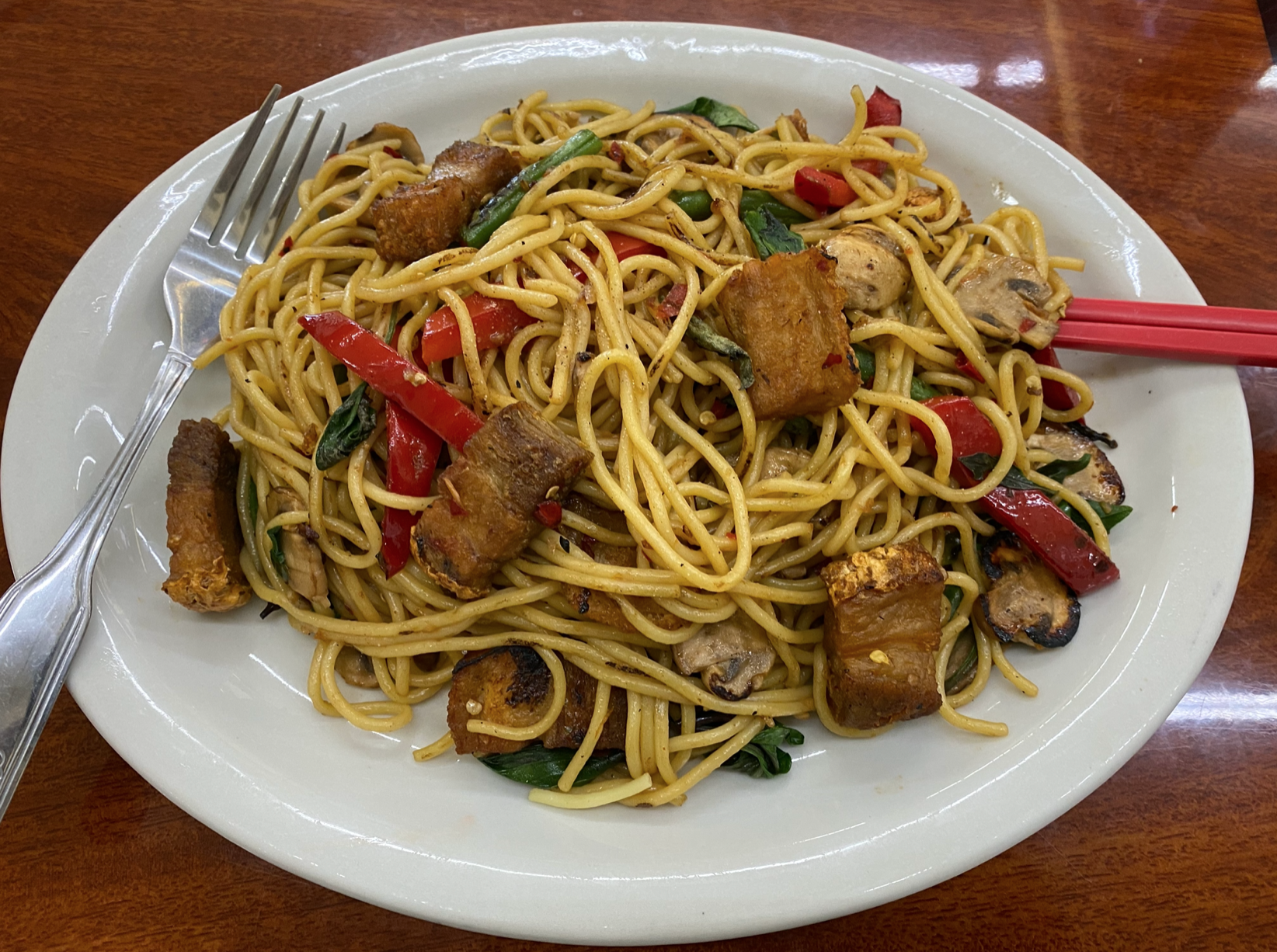 Order Crispy Pork Spaghetti food online from Dean Noodles store, Rowland Heights on bringmethat.com