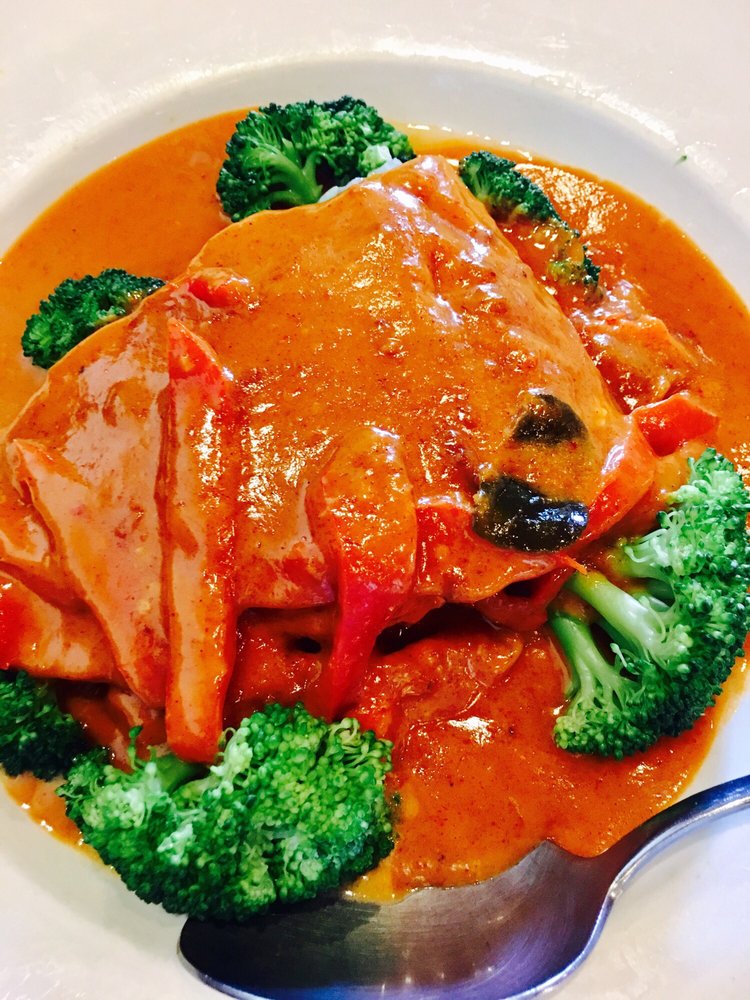 Order Panang Curry with Salmon Special food online from Lucky Thai store, Las Vegas on bringmethat.com