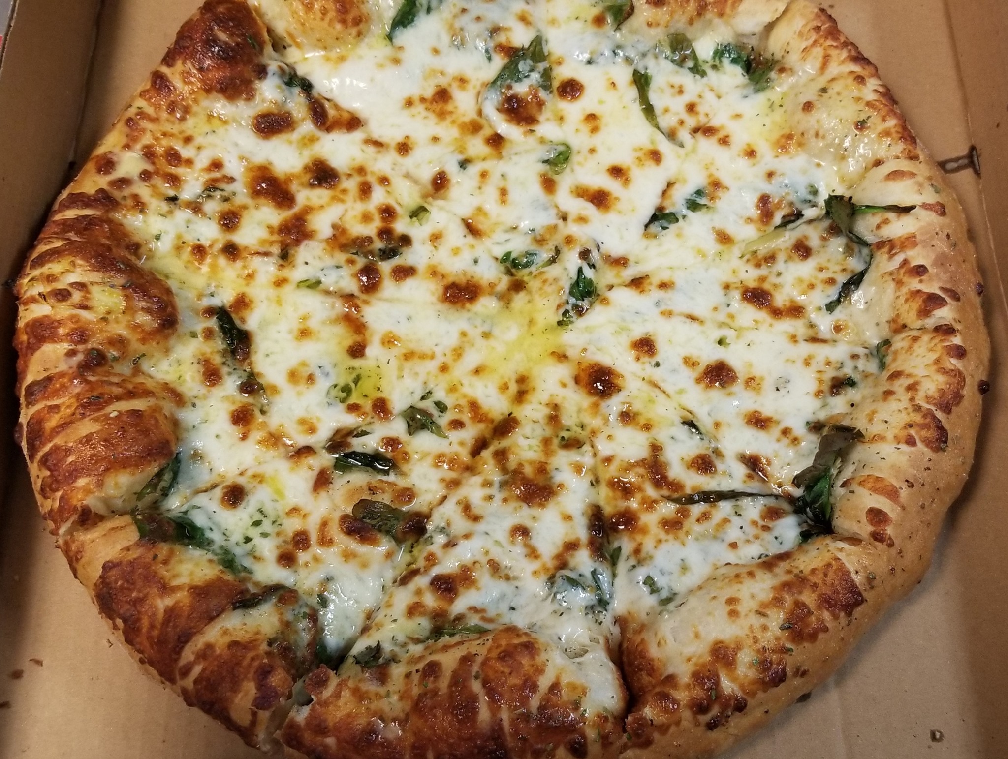 Order Spinach Alfredo Pizza food online from Dan Pizza Co store, Webster on bringmethat.com