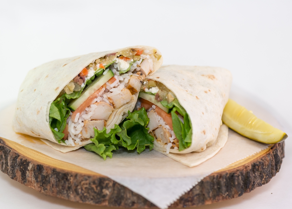 Order Greek Chicken Wrap food online from High Tower Cafe store, Houston on bringmethat.com