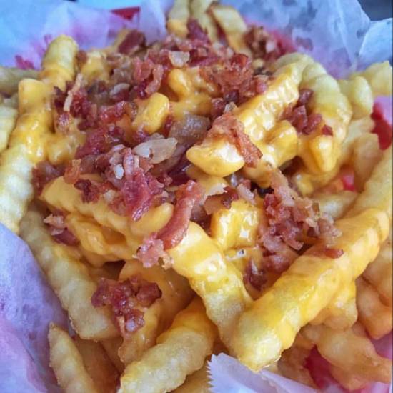 Order Cheddar Cheese & Bacon Fries food online from Amore Taste Of Chicago store, Henderson on bringmethat.com