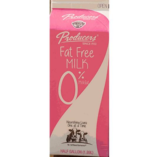 Order Producers Fat Free Milk - 1/2 Gallon food online from IV Deli Mart store, Goleta on bringmethat.com