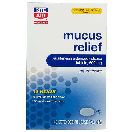 Order Rite Aid Mucus Relief Extended Release Tablet 600mg (40 ct) food online from Rite Aid store, Cortland on bringmethat.com