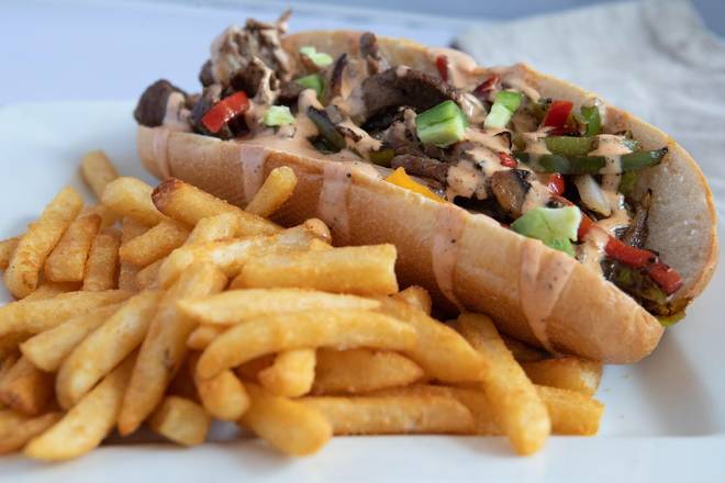Order Philly Cheesesteak Sandwich  food online from Beach Bumzz Baja Fusion store, San Diego on bringmethat.com