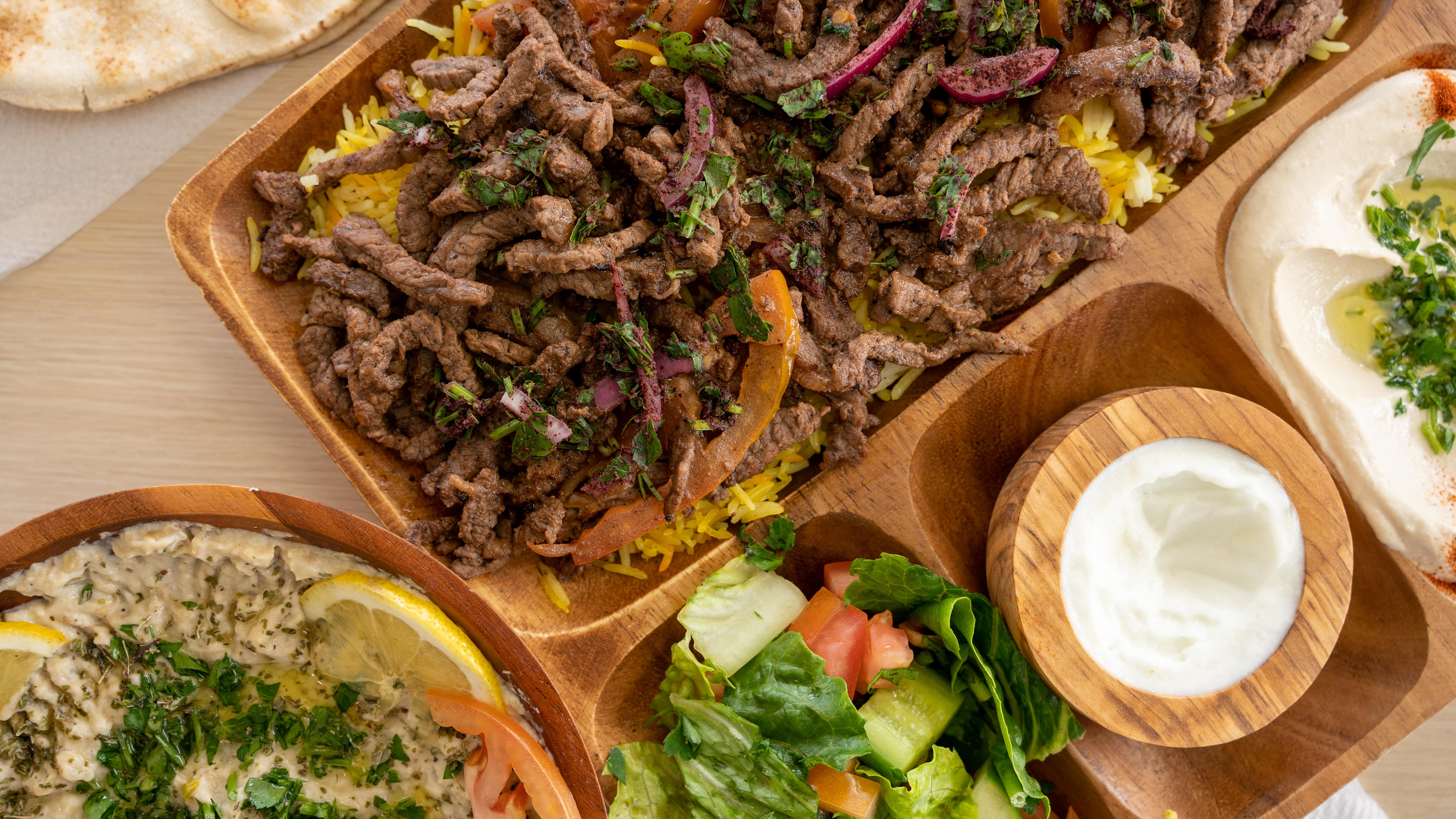 Order Beef Shawarma Plate food online from Medmix store, Garden Grove on bringmethat.com