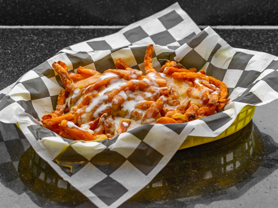 Order Sweet Potato Cheese Fries food online from Cars Sandwiches & Shakes store, Montclair on bringmethat.com
