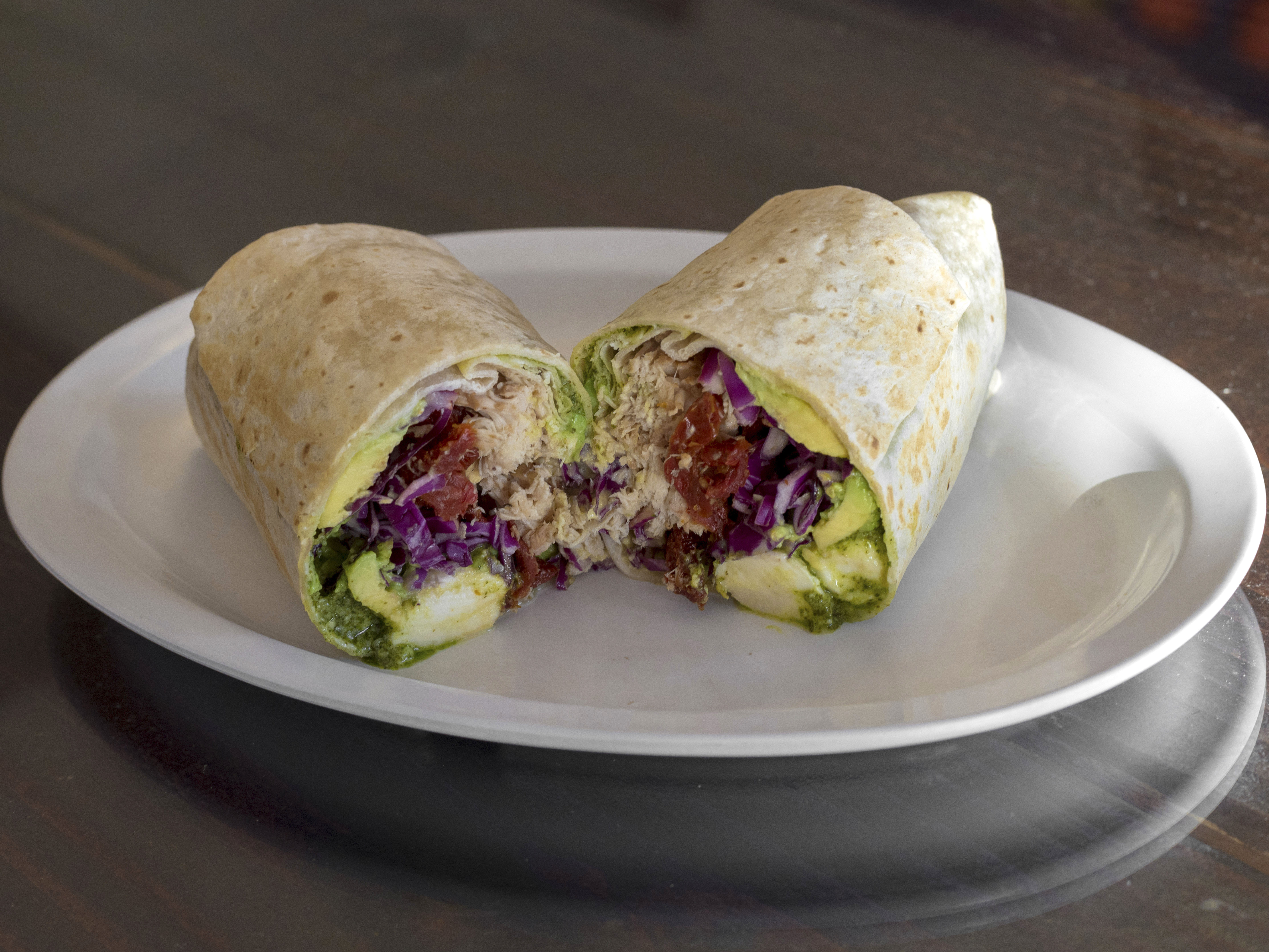 Order # Avocado Chicken Pesto Wrap food online from Stop N Wrap store, San Francisco on bringmethat.com