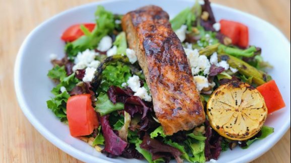 Order Salmon Asparagus Salad (7 oz) food online from Sedona Taphouse store, lexington on bringmethat.com