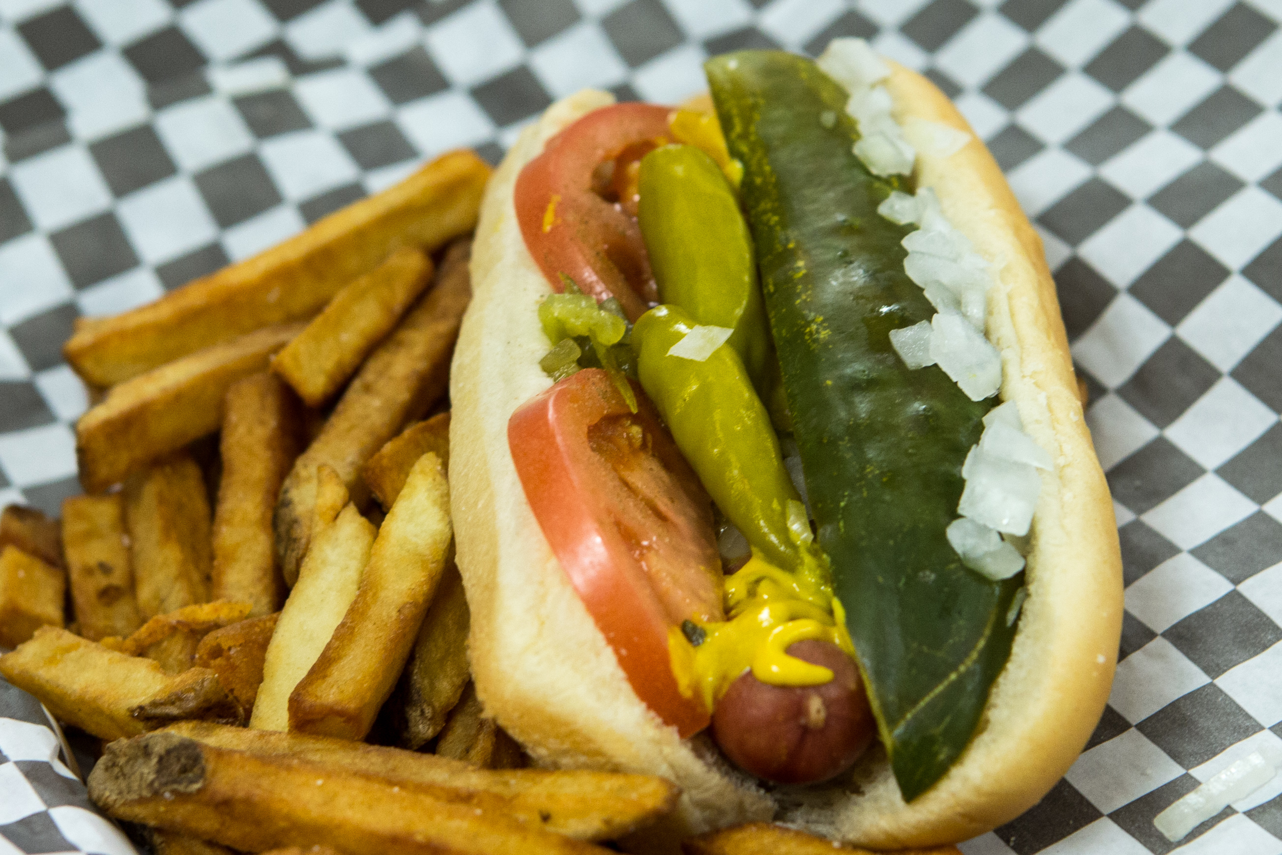 Order Hot Dog with Fries food online from Big Ange Eatery store, Arlington Heights on bringmethat.com