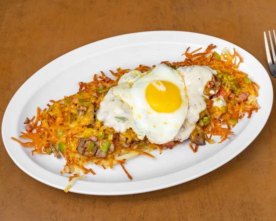 Order Kitchen Sink Hash Browns food online from Tic Toc Cafe store, Metairie on bringmethat.com