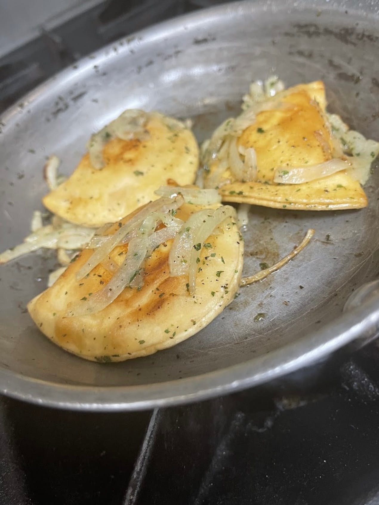 Order Pierogies with Butter & Onions - 3 Pieces food online from Anthony's Pizzeria store, Wind Gap on bringmethat.com