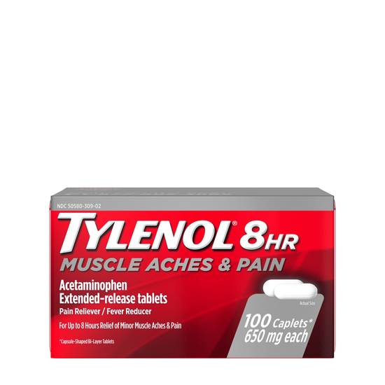 Order Tylenol 8 Hour Muscle Aches & Pain Tablets with Acetaminophen (100 ct) food online from Rite Aid store, PITTSBURGH on bringmethat.com