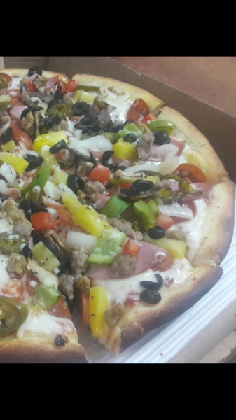 Order Works Pizza 10” small food online from Papa G's Pizza, Pasta Cafe store, Wildomar on bringmethat.com
