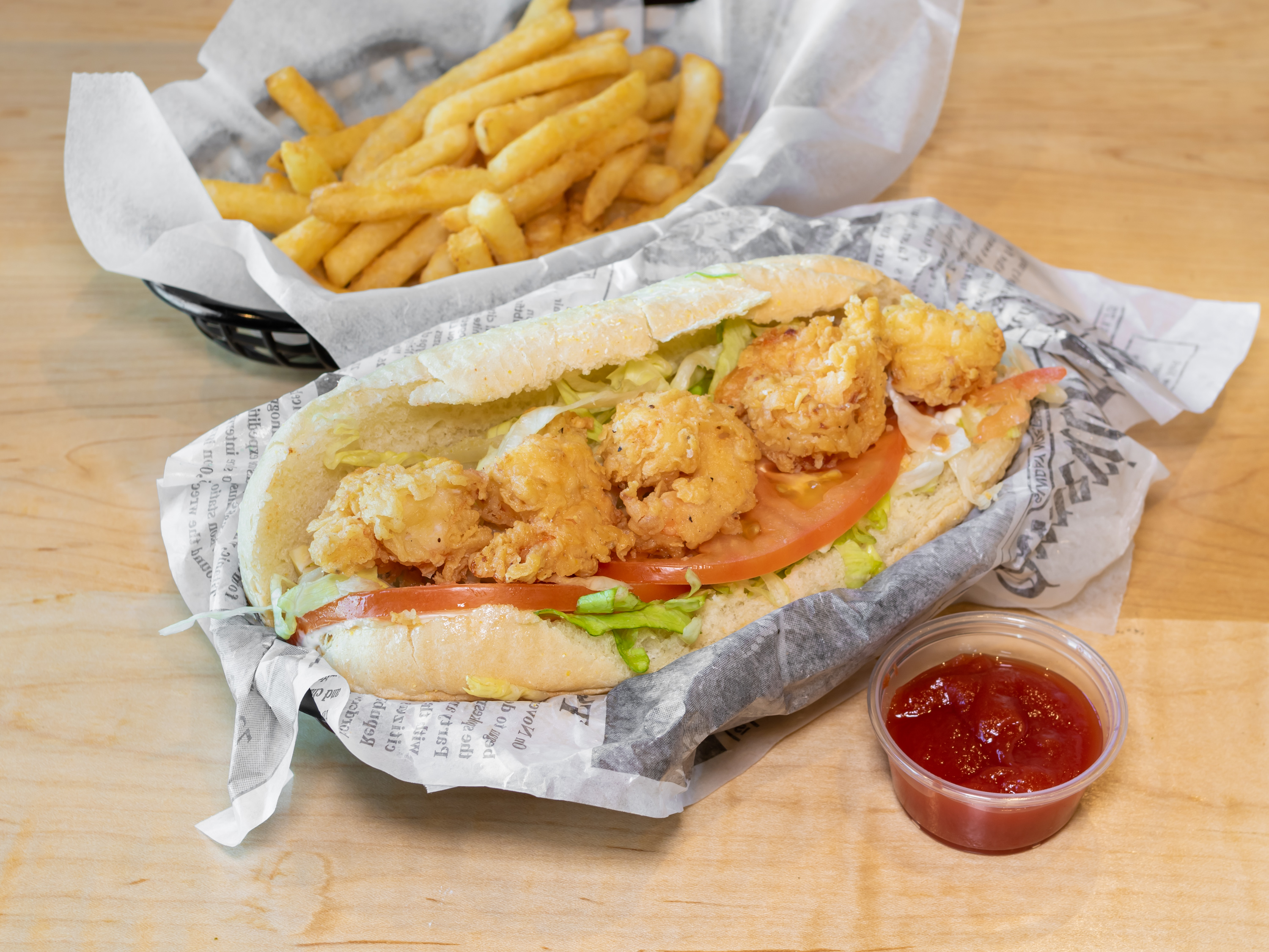Order 8" Fried Shrimp Po Boy food online from Louis' Cajun Seafood store, Cincinnati on bringmethat.com
