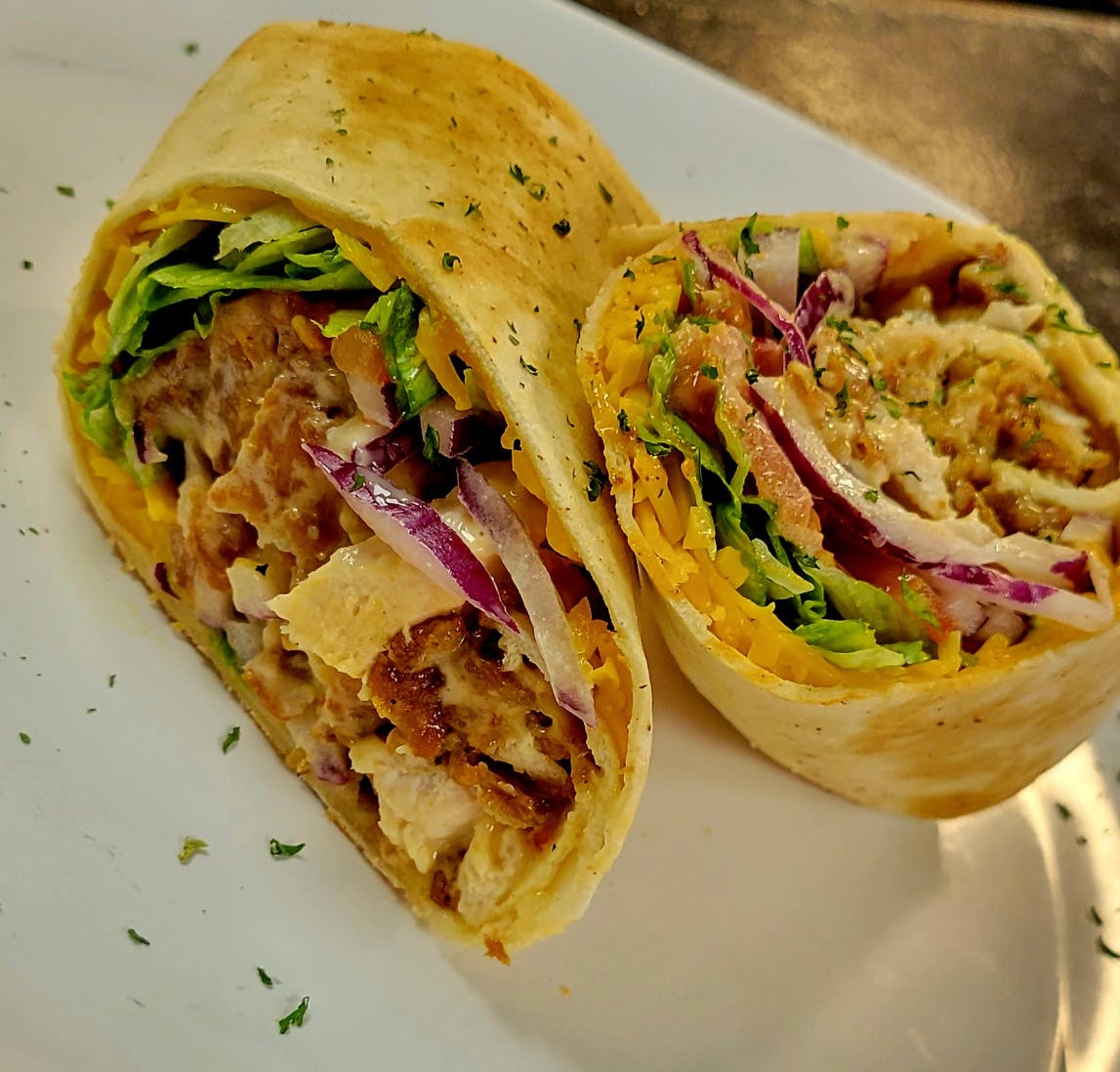 Order = BANG BANG CHICKEN WRAP = - Weekly Special food online from Buffalo House store, Philadelphia on bringmethat.com